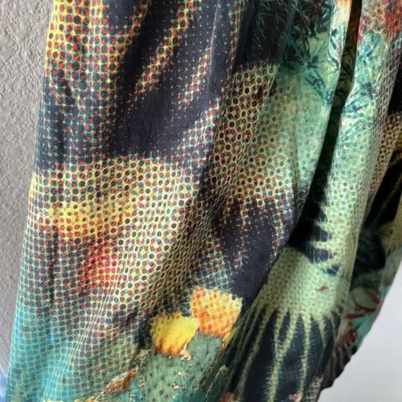 Eva Franco Anthropologie Dress Size 4 Succulents Green Orange Tie Back Western - Picture 5 of 16